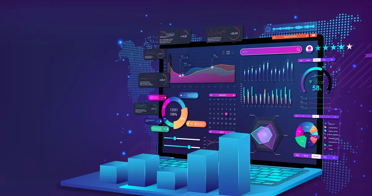 Ilustração de dashboard com gráficos e métricas